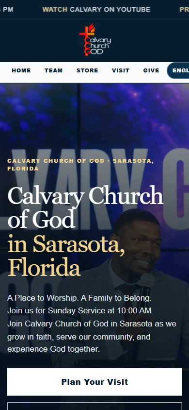 Rebuilt Calvary Church of God website on a phone